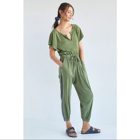 Anthropologie Pants - NEW Daily Practice by Anthropologie Olive Green Jogger Track Jumpsuit X-Small